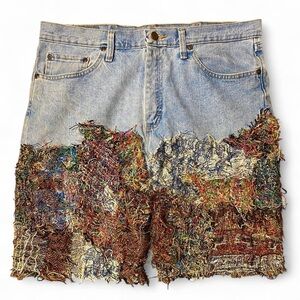 Distressed Tapestry Jean Shorts